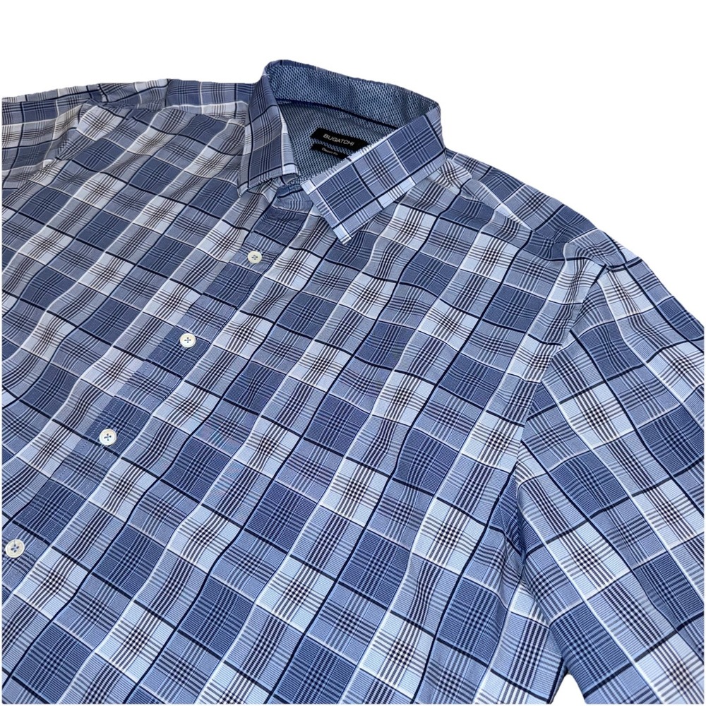 Bugatchi Mens Shirt Button Up Blue Plaid Classic Fit Long Sleeve Plus Sz 2XL